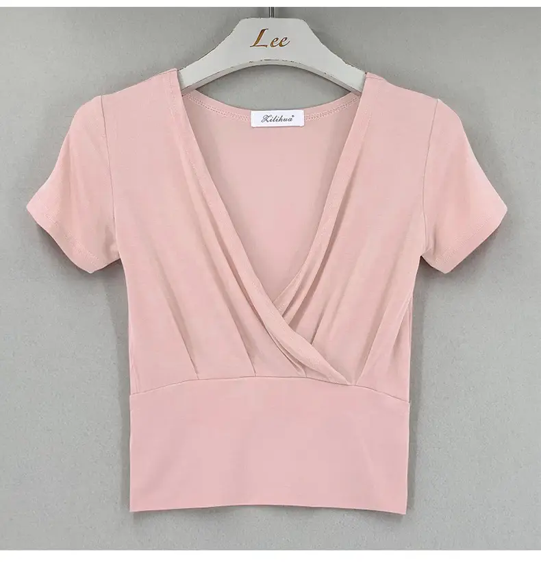 Pink Cross Deep V-neck T-shirt for Women — feature 23