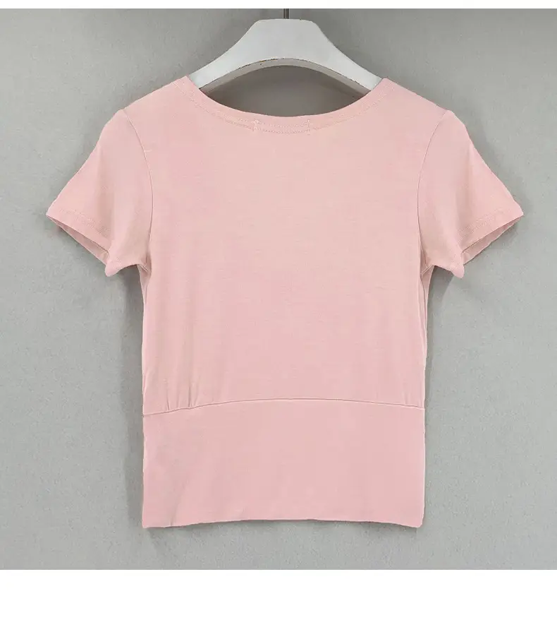 Pink Cross Deep V-neck T-shirt for Women — feature 24