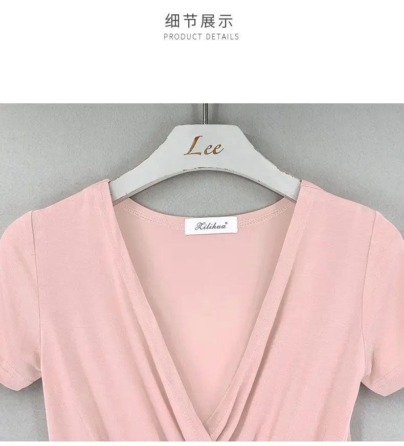 Pink Cross Deep V-neck T-shirt for Women — feature 25