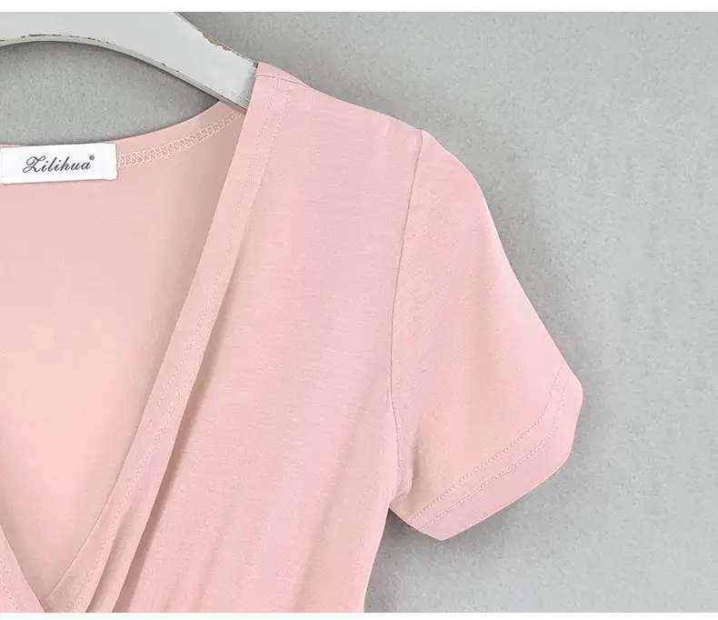 Pink Cross Deep V-neck T-shirt for Women — feature 26