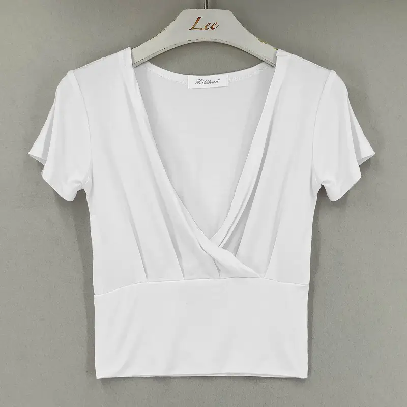 Pink Cross Deep V-neck T-shirt for Women - Image 3