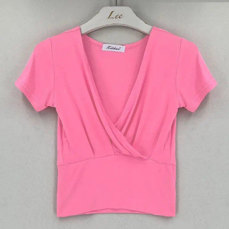 Pink Cross Deep V-neck T-shirt for Women - Image 4