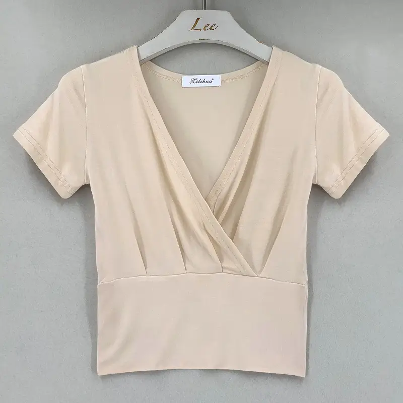 Pink Cross Deep V-neck T-shirt for Women - Image 5
