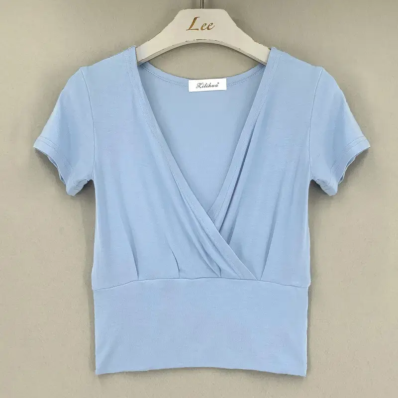 Pink Cross Deep V-neck T-shirt for Women - Image 6