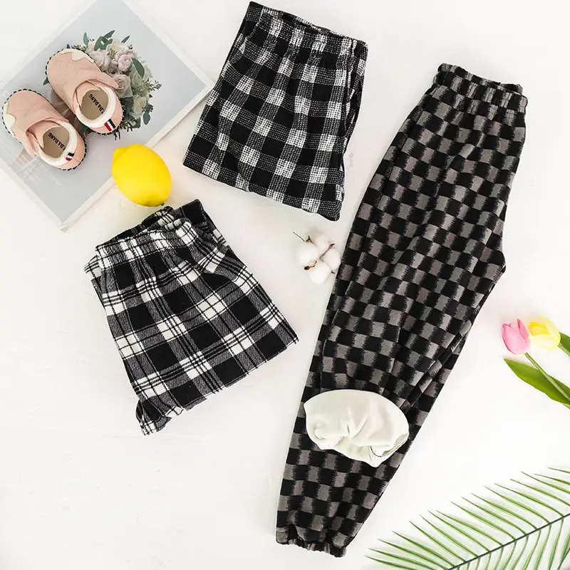 Children's Plaid Loose Leg Trousers Autumn Winter Warm Casual - Image 5