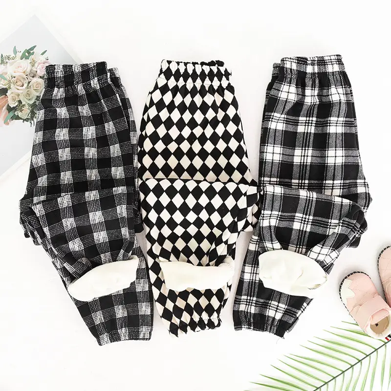 Children's Plaid Loose Leg Trousers Autumn Winter Warm Casual - Image 6
