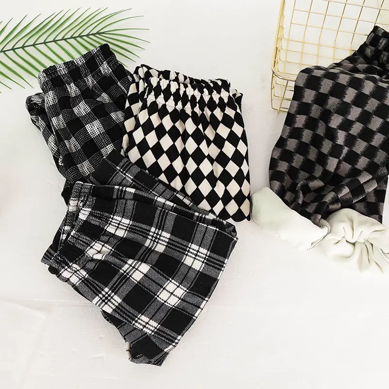 Children's Plaid Loose Leg Trousers Autumn Winter Warm Casual - Image 7