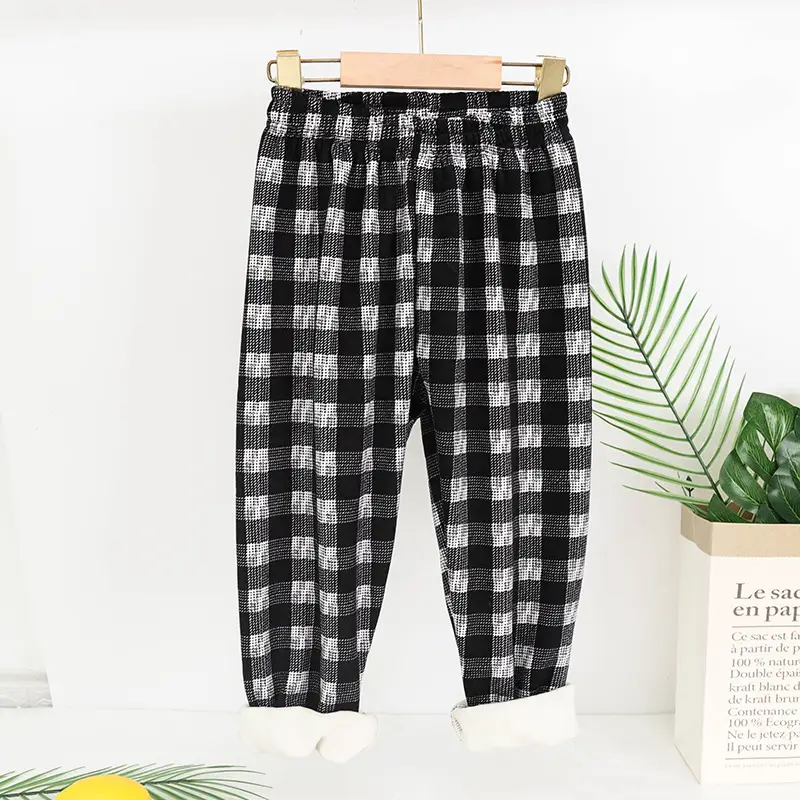 Children's Plaid Loose Leg Trousers Autumn Winter Warm Casual - Image 3
