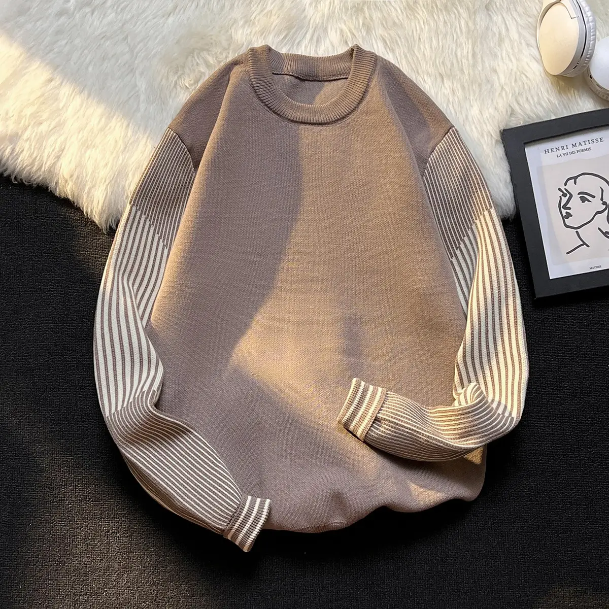 Black Striped Crewneck Sweater for Boys - Image 7
