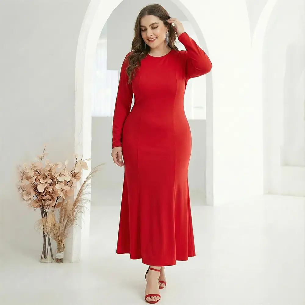 Factory In-Stock Foreign Trade Women's Basic Plus-Size Dress, Commuter Milk Silk Dress, Cross-Border Long Dress - Image 24