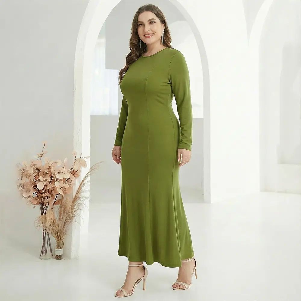 Factory In-Stock Foreign Trade Women's Basic Plus-Size Dress, Commuter Milk Silk Dress, Cross-Border Long Dress - Image 2