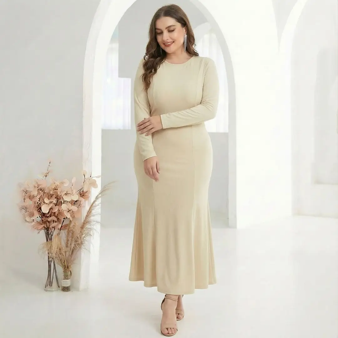Factory In-Stock Foreign Trade Women's Basic Plus-Size Dress, Commuter Milk Silk Dress, Cross-Border Long Dress - Image 25