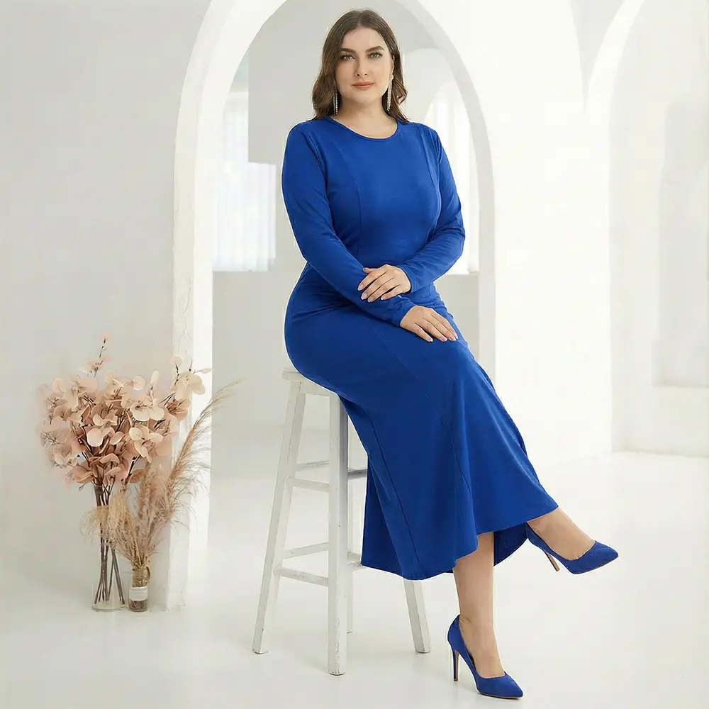 Factory In-Stock Foreign Trade Women's Basic Plus-Size Dress, Commuter Milk Silk Dress, Cross-Border Long Dress - Image 3