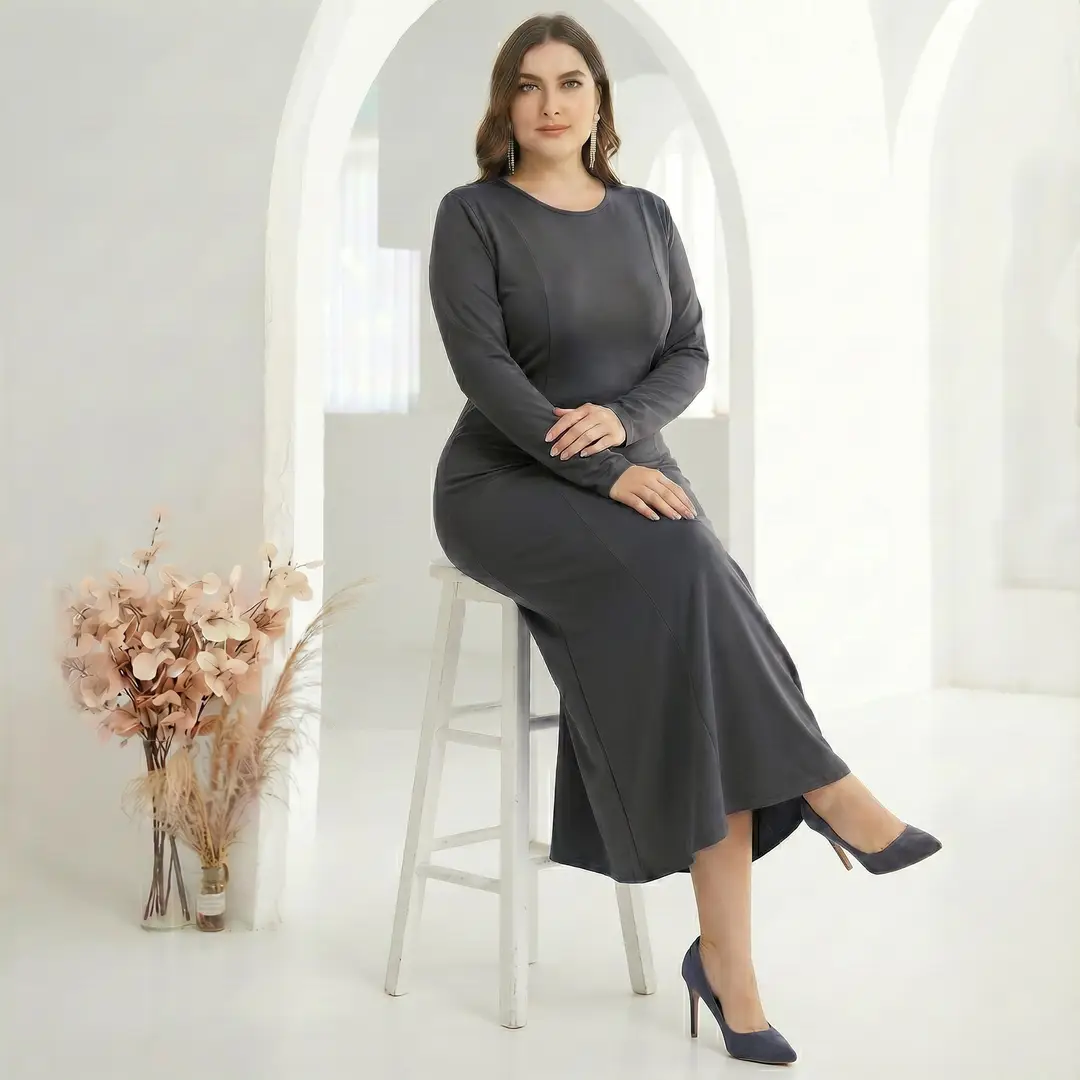 Factory In-Stock Foreign Trade Women's Basic Plus-Size Dress, Commuter Milk Silk Dress, Cross-Border Long Dress — feature 14
