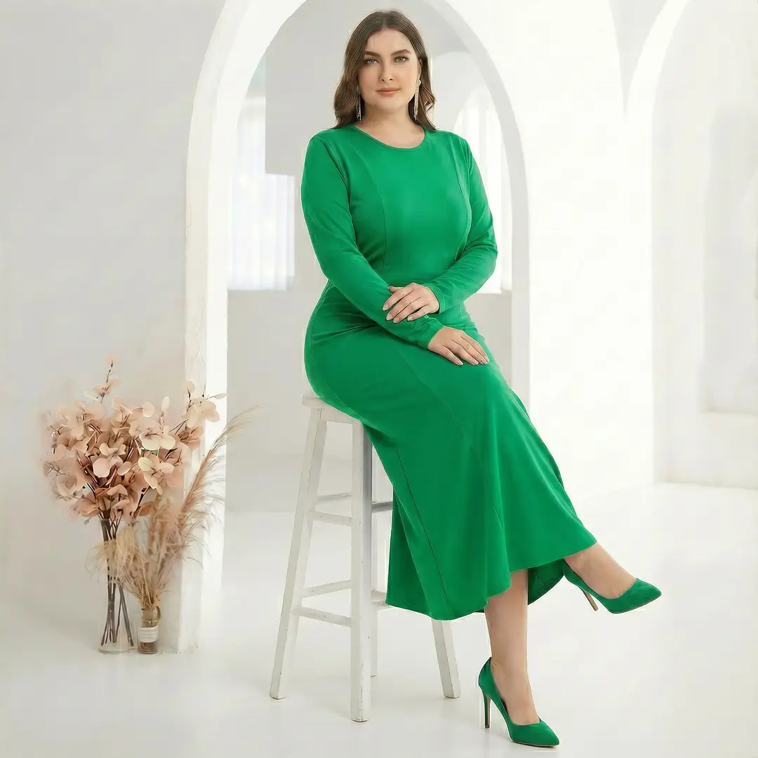 Factory In-Stock Foreign Trade Women's Basic Plus-Size Dress, Commuter Milk Silk Dress, Cross-Border Long Dress — feature 4