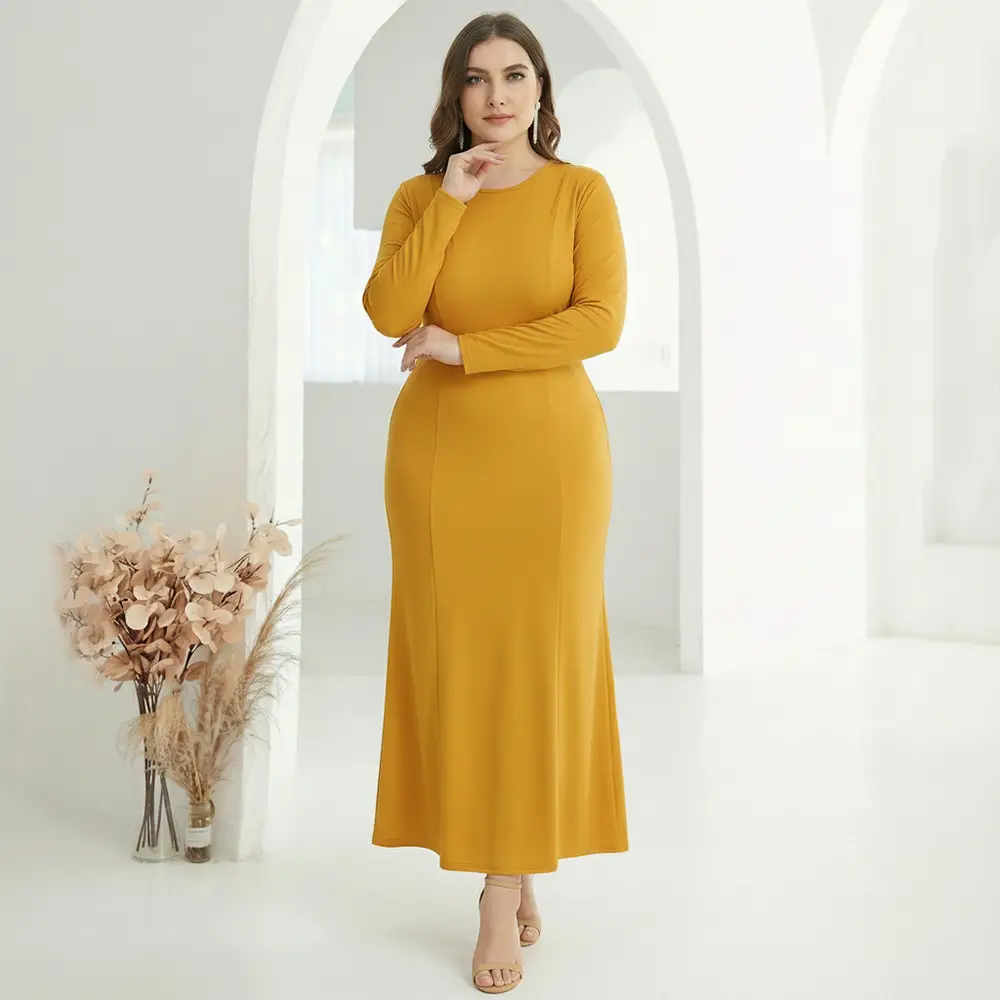 Factory In-Stock Foreign Trade Women's Basic Plus-Size Dress, Commuter Milk Silk Dress, Cross-Border Long Dress — feature 6