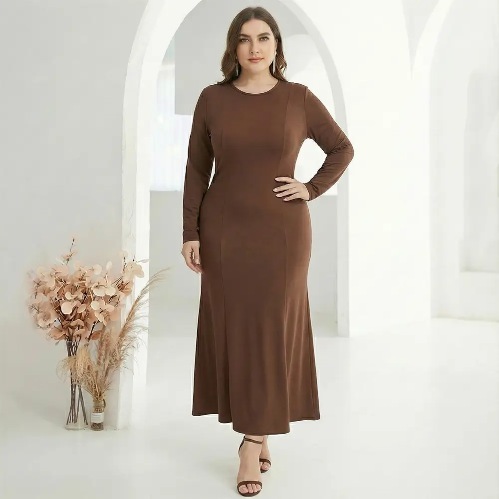 Factory In-Stock Foreign Trade Women's Basic Plus-Size Dress, Commuter Milk Silk Dress, Cross-Border Long Dress — feature 9