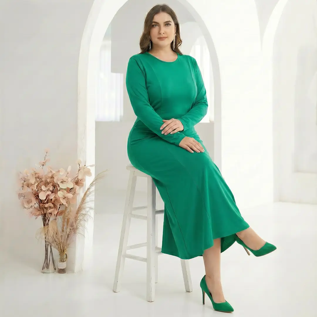 Factory In-Stock Foreign Trade Women's Basic Plus-Size Dress, Commuter Milk Silk Dress, Cross-Border Long Dress - Image 9