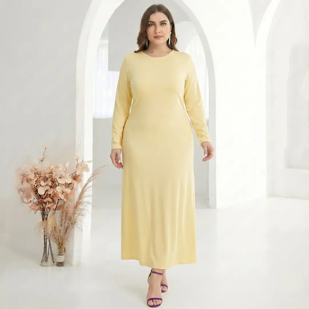 Factory In-Stock Foreign Trade Women's Basic Plus-Size Dress, Commuter Milk Silk Dress, Cross-Border Long Dress - Image 10