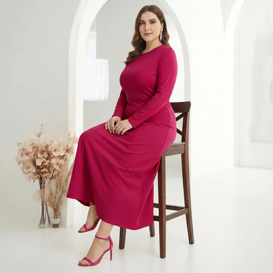 Factory In-Stock Foreign Trade Women's Basic Plus-Size Dress, Commuter Milk Silk Dress, Cross-Border Long Dress - Image 11