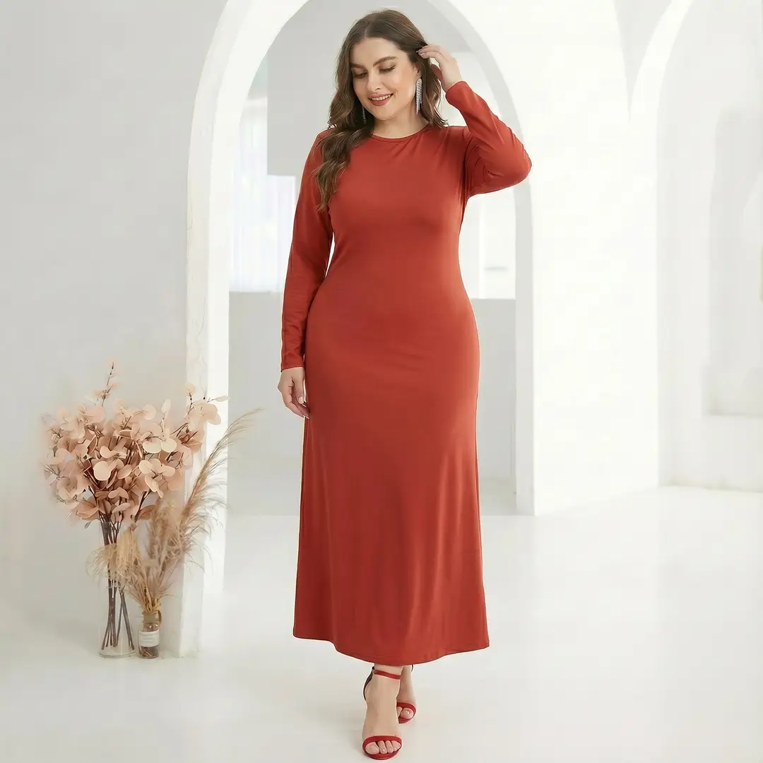Factory In-Stock Foreign Trade Women's Basic Plus-Size Dress, Commuter Milk Silk Dress, Cross-Border Long Dress - Image 12