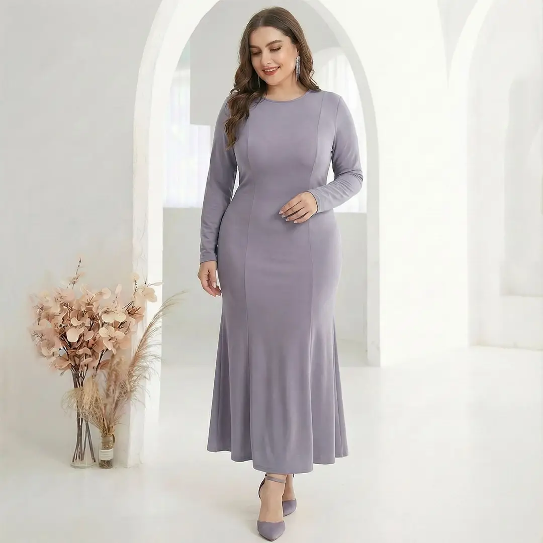 Factory In-Stock Foreign Trade Women's Basic Plus-Size Dress, Commuter Milk Silk Dress, Cross-Border Long Dress - Image 13