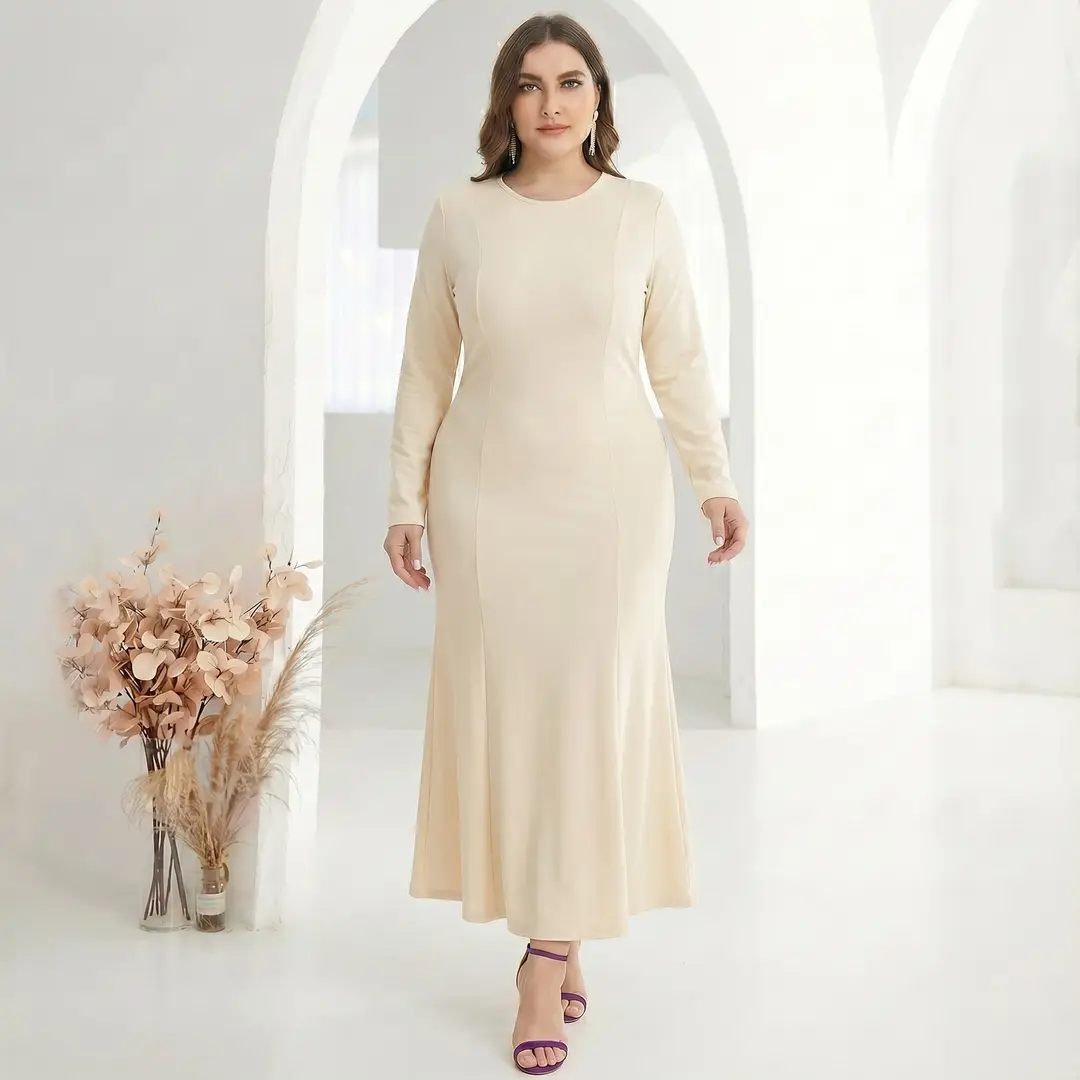 Factory In-Stock Foreign Trade Women's Basic Plus-Size Dress, Commuter Milk Silk Dress, Cross-Border Long Dress - Image 14