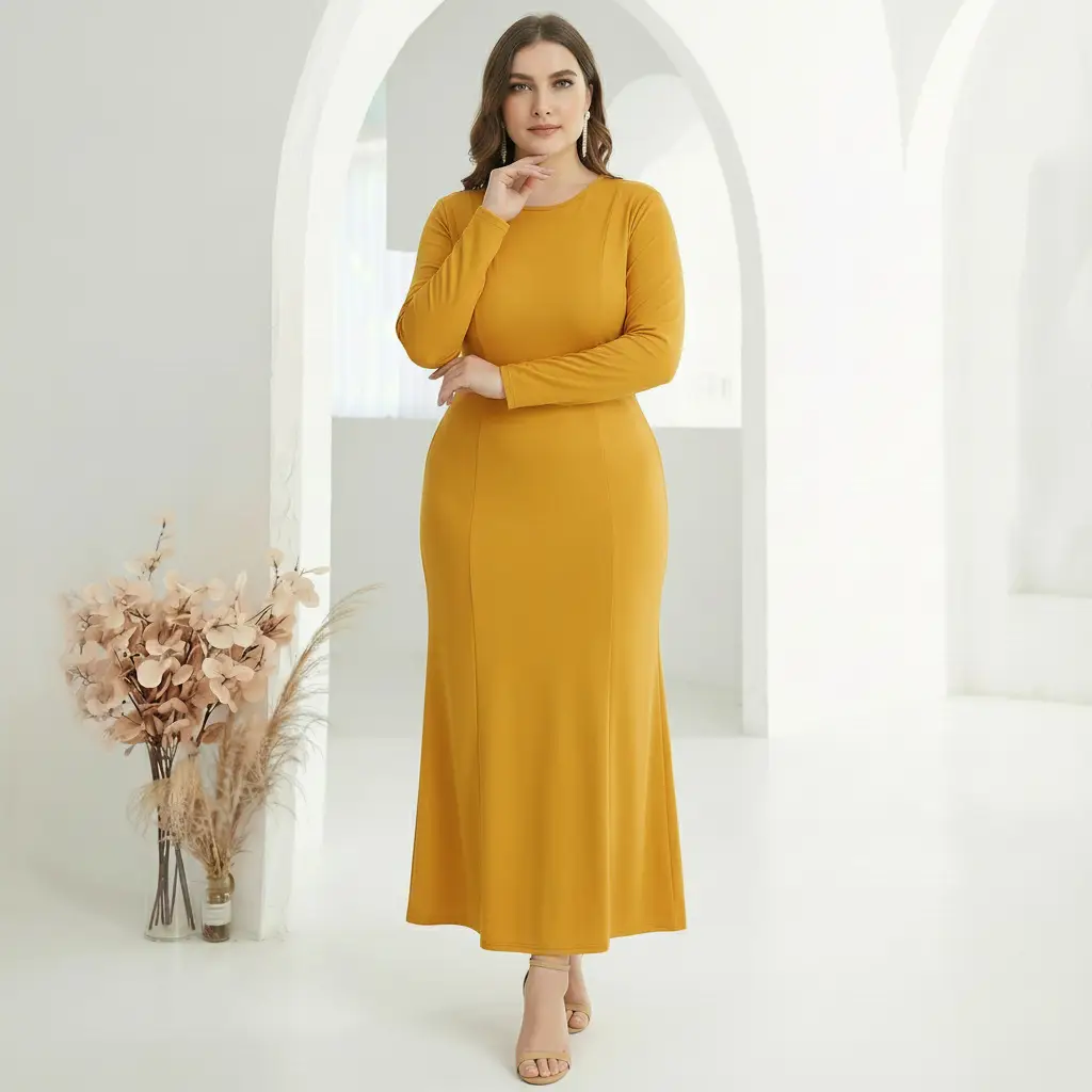 Factory In-Stock Foreign Trade Women's Basic Plus-Size Dress, Commuter Milk Silk Dress, Cross-Border Long Dress - Image 15
