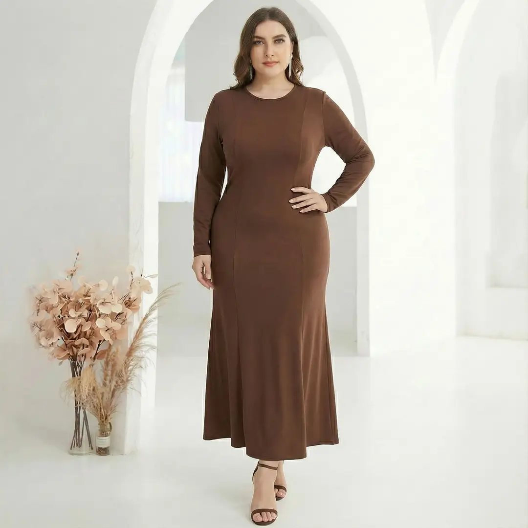 Factory In-Stock Foreign Trade Women's Basic Plus-Size Dress, Commuter Milk Silk Dress, Cross-Border Long Dress - Image 16