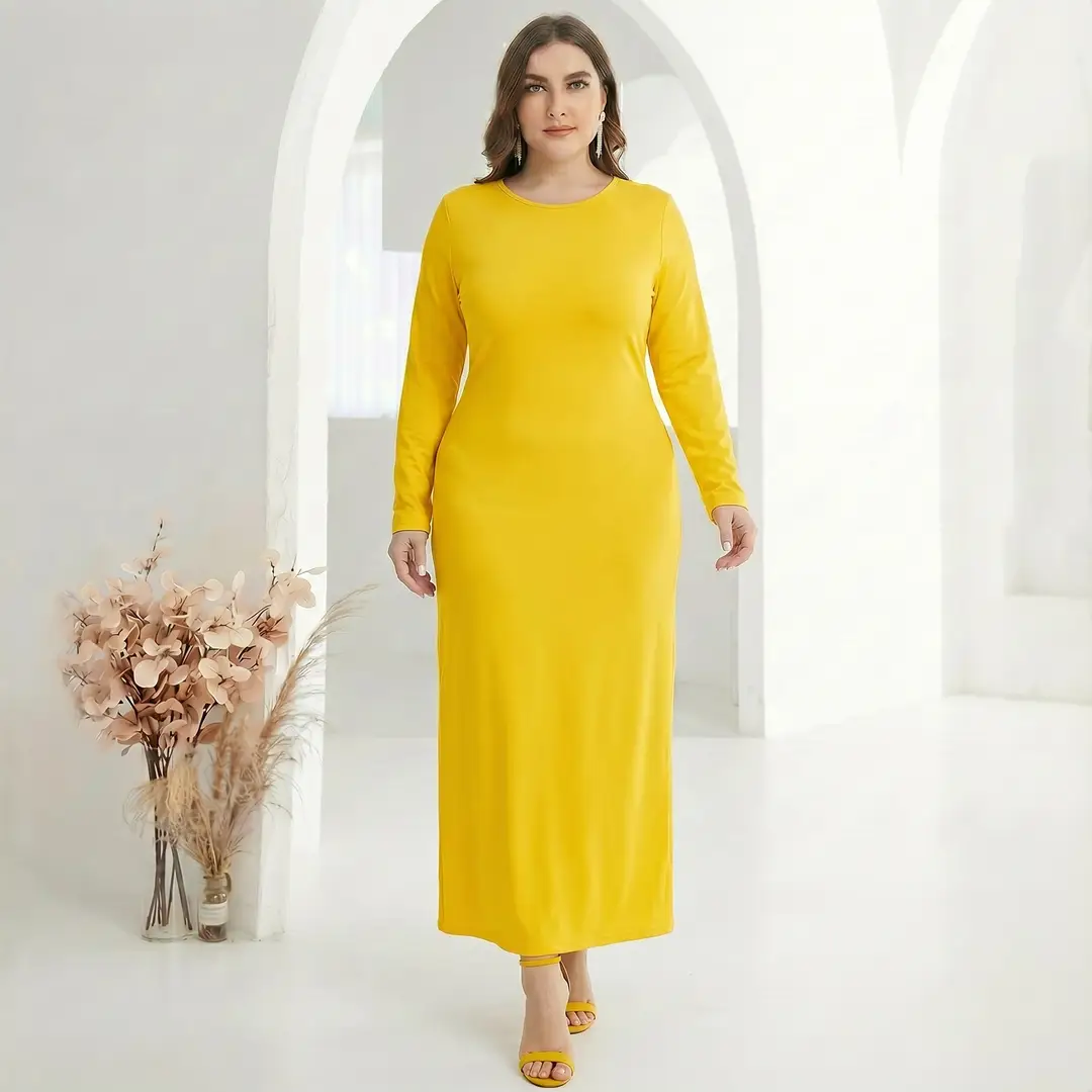 Factory In-Stock Foreign Trade Women's Basic Plus-Size Dress, Commuter Milk Silk Dress, Cross-Border Long Dress - Image 17