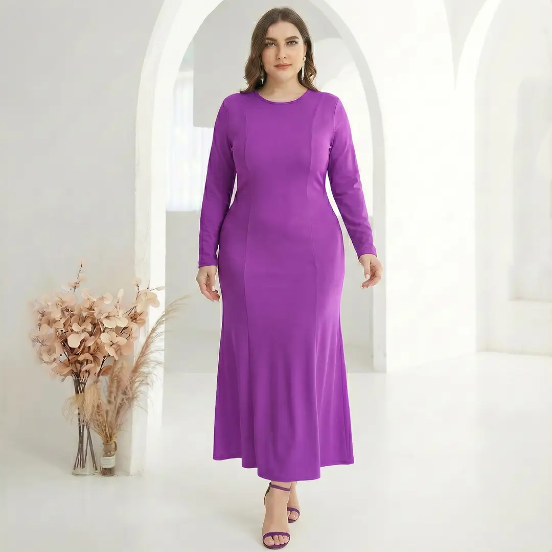 Factory In-Stock Foreign Trade Women's Basic Plus-Size Dress, Commuter Milk Silk Dress, Cross-Border Long Dress - Image 18