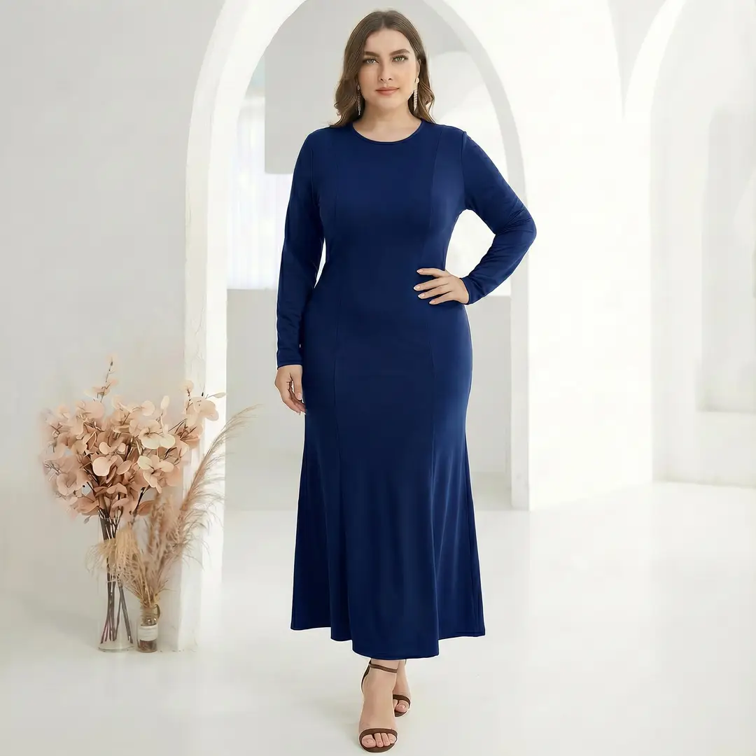 Factory In-Stock Foreign Trade Women's Basic Plus-Size Dress, Commuter Milk Silk Dress, Cross-Border Long Dress - Image 19