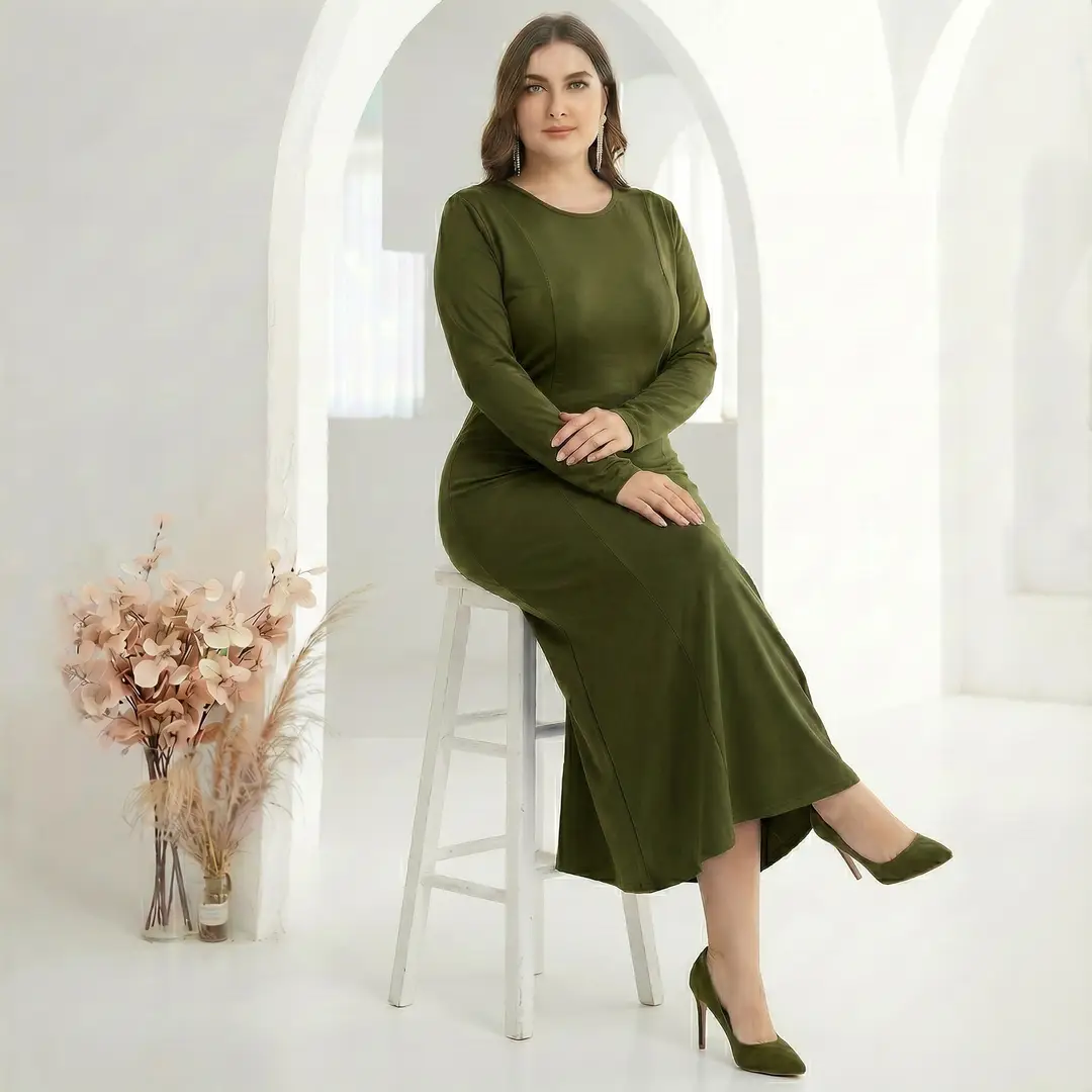 Factory In-Stock Foreign Trade Women's Basic Plus-Size Dress, Commuter Milk Silk Dress, Cross-Border Long Dress - Image 20