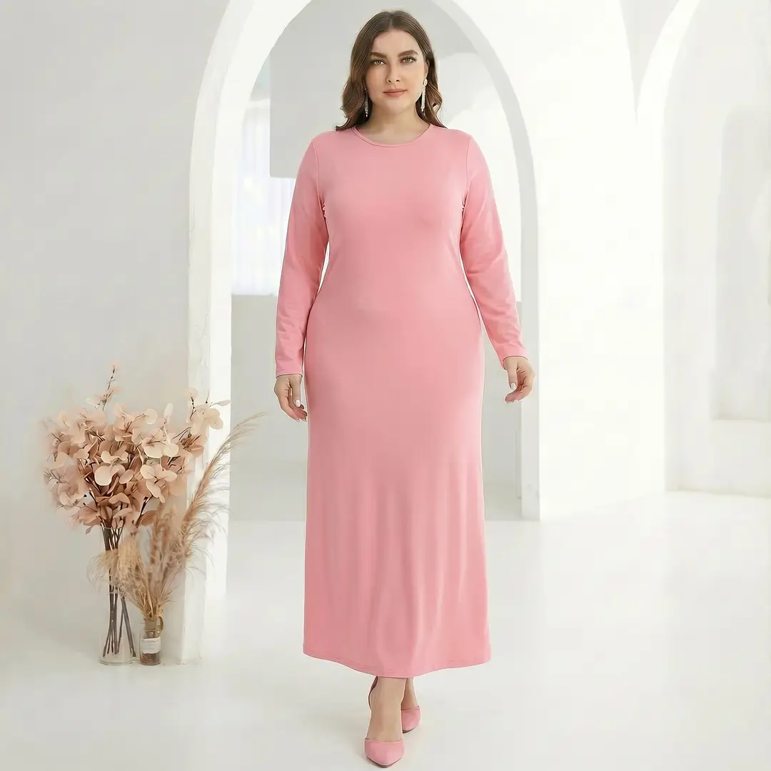 Factory In-Stock Foreign Trade Women's Basic Plus-Size Dress, Commuter Milk Silk Dress, Cross-Border Long Dress - Image 21