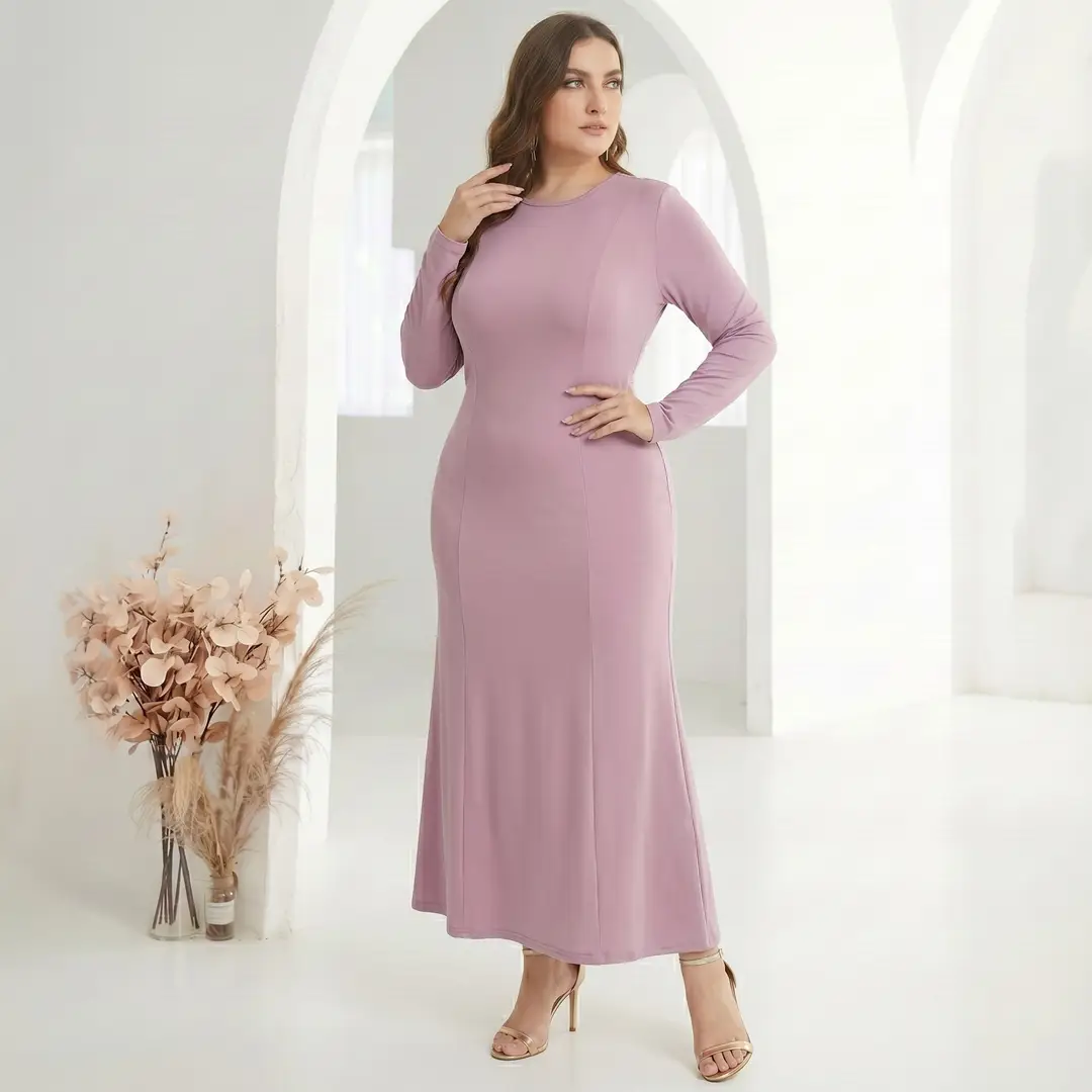 Factory In-Stock Foreign Trade Women's Basic Plus-Size Dress, Commuter Milk Silk Dress, Cross-Border Long Dress - Image 22