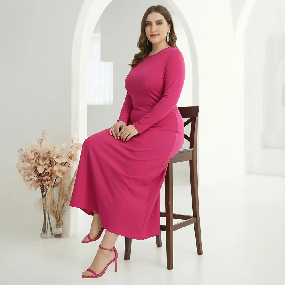 Factory In-Stock Foreign Trade Women's Basic Plus-Size Dress, Commuter Milk Silk Dress, Cross-Border Long Dress - Image 4