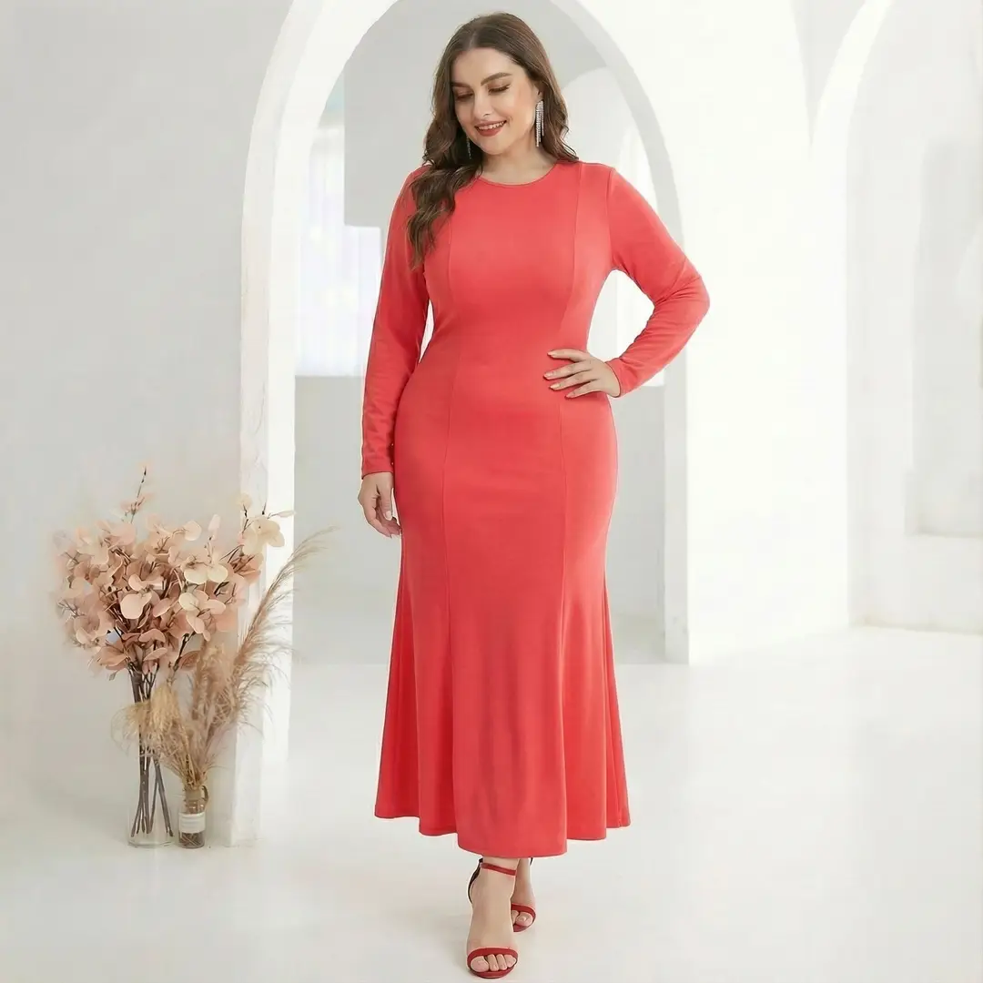 Factory In-Stock Foreign Trade Women's Basic Plus-Size Dress, Commuter Milk Silk Dress, Cross-Border Long Dress - Image 5