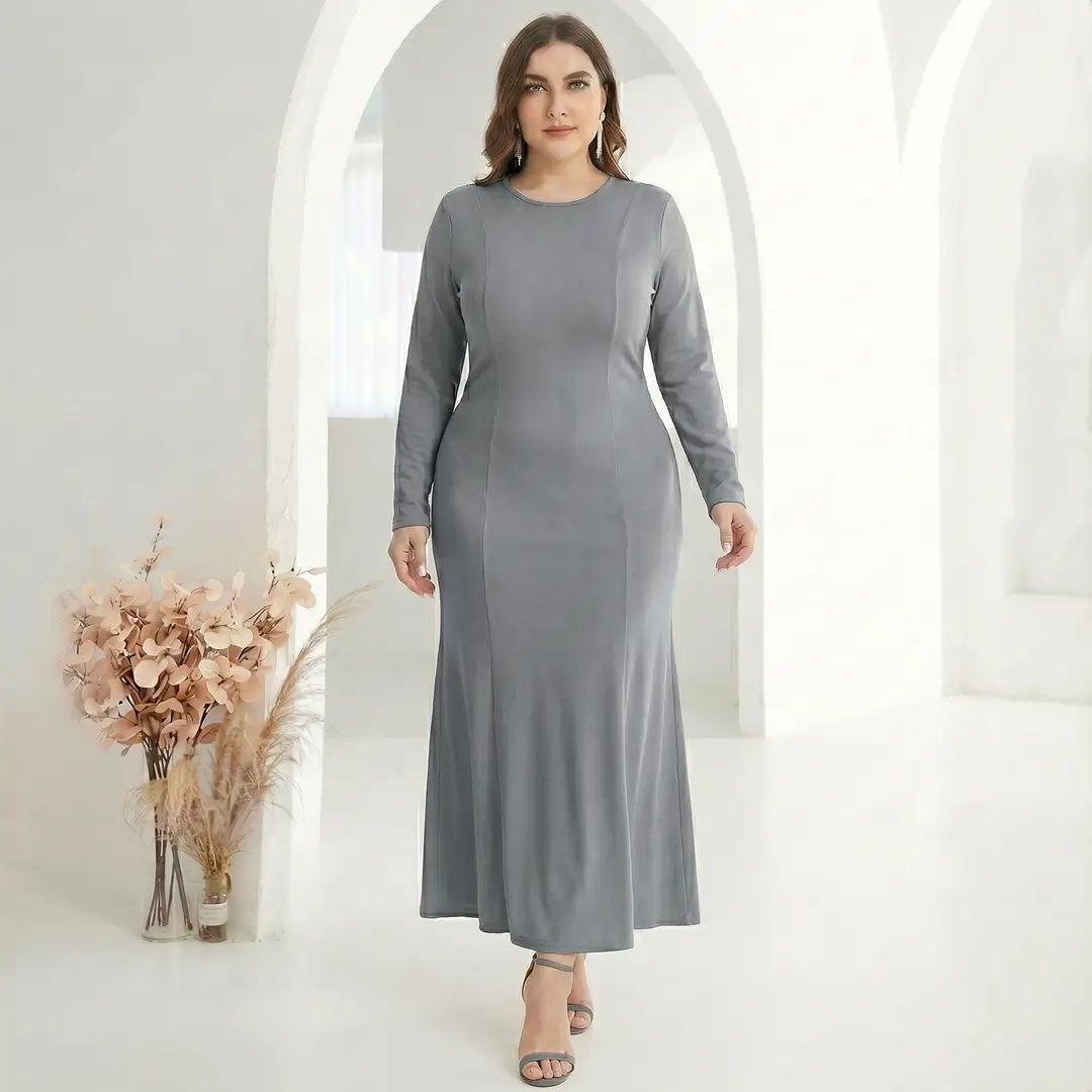 Factory In-Stock Foreign Trade Women's Basic Plus-Size Dress, Commuter Milk Silk Dress, Cross-Border Long Dress - Image 6