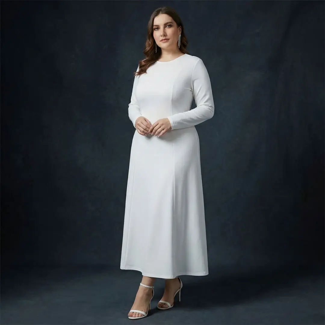 Factory In-Stock Foreign Trade Women's Basic Plus-Size Dress, Commuter Milk Silk Dress, Cross-Border Long Dress - Image 7