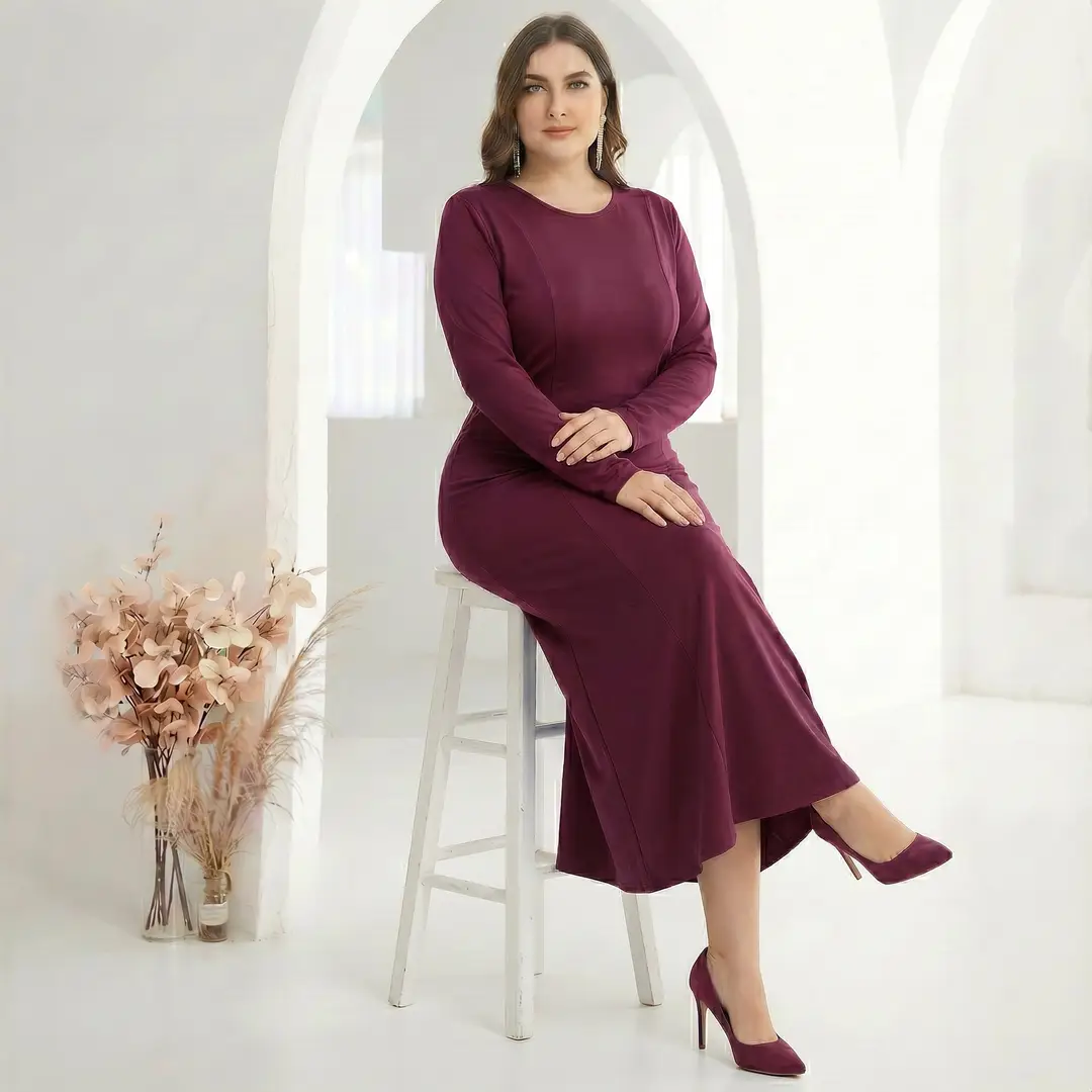 Factory In-Stock Foreign Trade Women's Basic Plus-Size Dress, Commuter Milk Silk Dress, Cross-Border Long Dress - Image 8