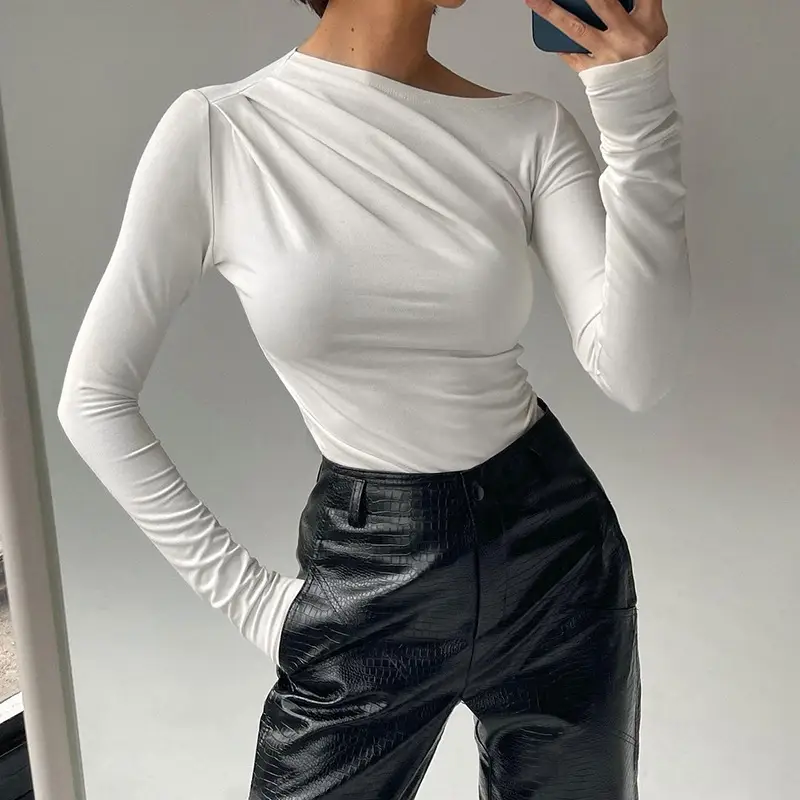 Black Long Sleeve Pleated Top with Slim Fit Bottom - Image 3