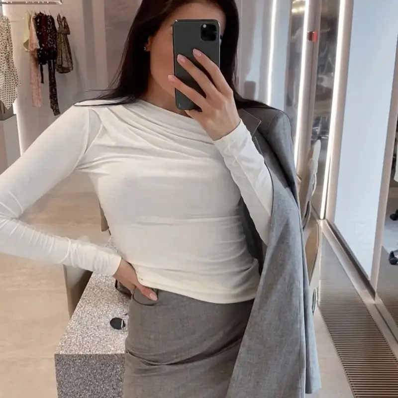 Black Long Sleeve Pleated Top with Slim Fit Bottom - Image 5