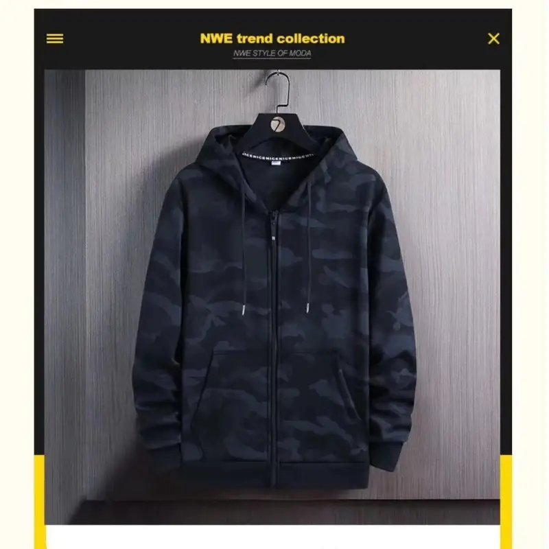 Men Camouflage Hoodie Black Plus Size Long Sleeve - Image 4