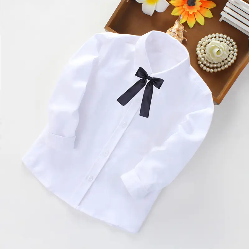 White Long-Sleeve Shirt for Girls School Uniform - Image 5