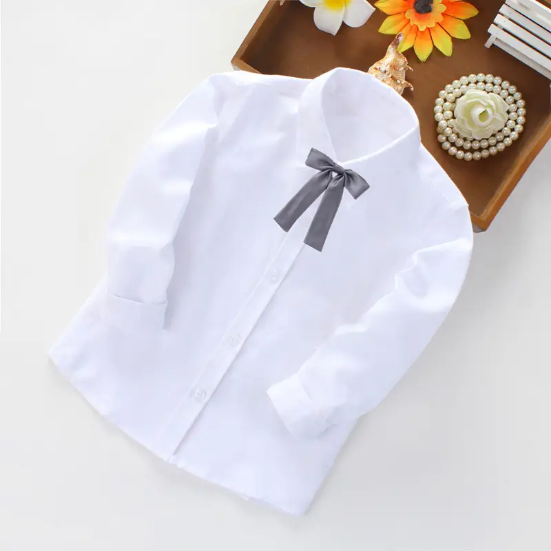 White Long-Sleeve Shirt for Girls School Uniform - Image 6