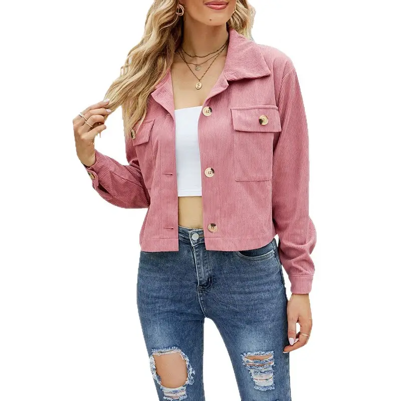 Women's Pink Long Sleeve Casual Jacket with Denim Jeans