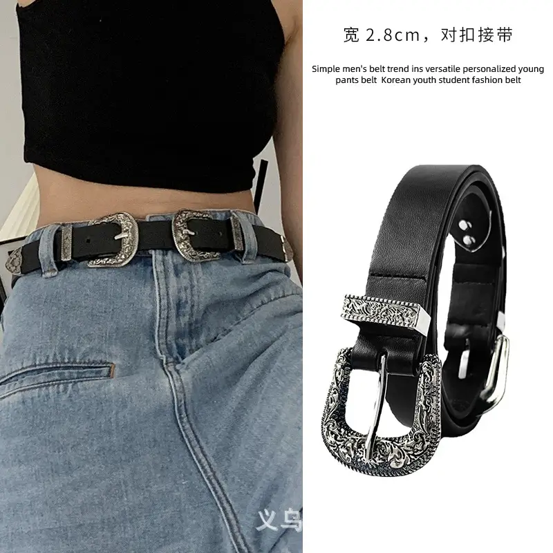 Women's Black Crop Top with Belted Waist Pants Set - Image 3