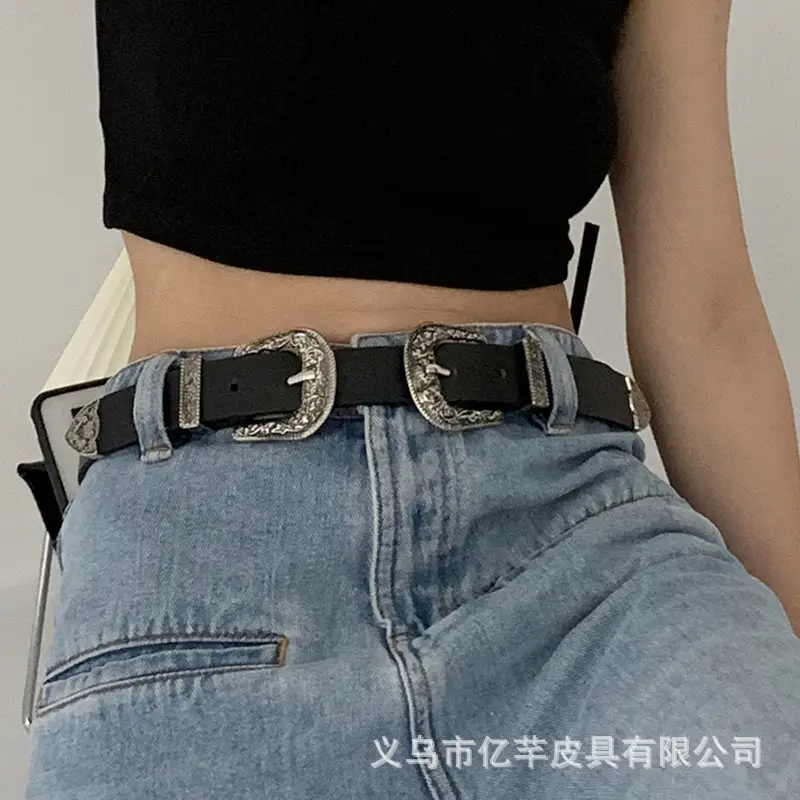 Women's Black Crop Top with Belted Waist Pants Set - Image 4