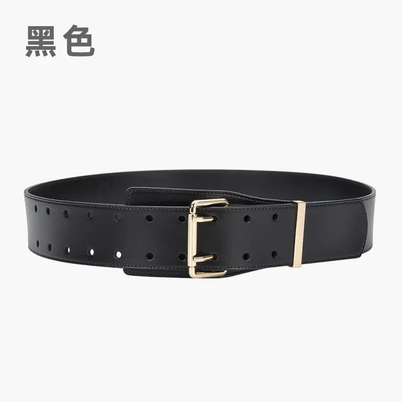 Black Women's Wide Belt with Gold Buckle - Image 2