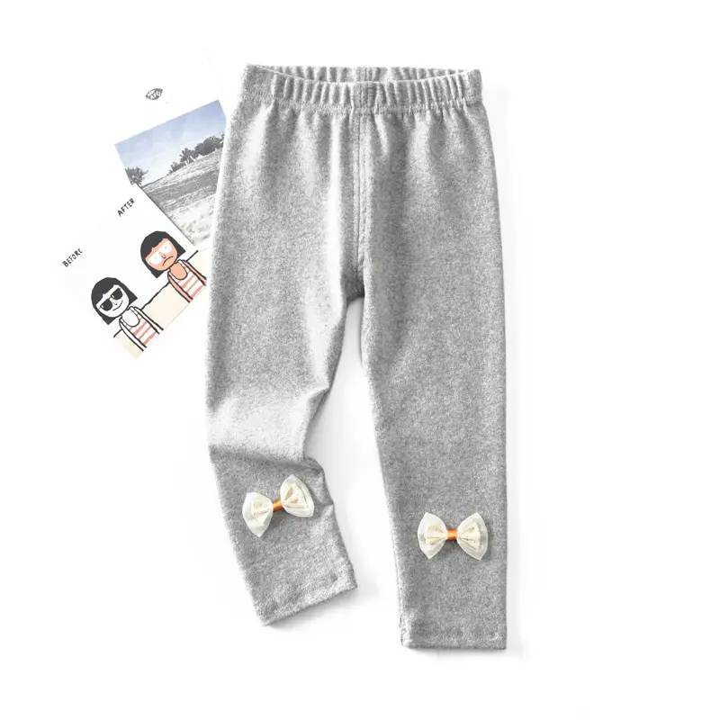 Girls' Bow Print Leggings Set Grey Black - Image 2